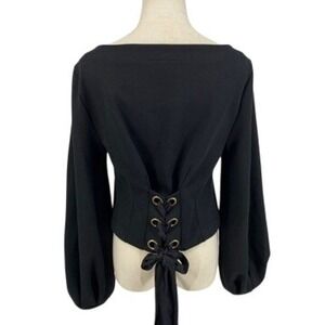 Maeve Black Blouse Lace Up Corset Back Balloon Sleeve S Victorian Goth Regency